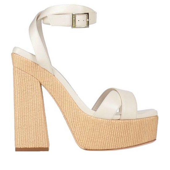 Jimmy Choo Cream and Tan Gaia Platform 140